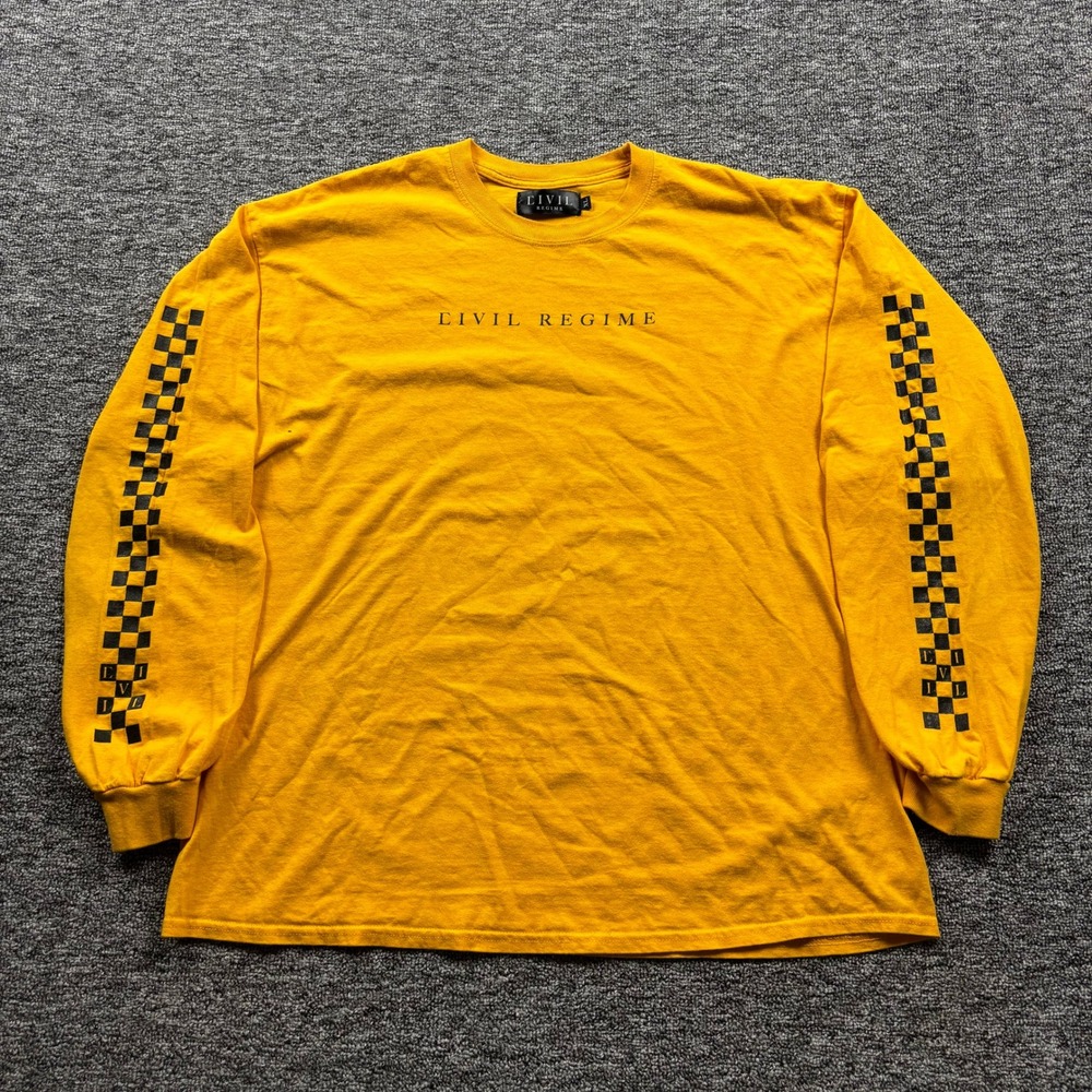 Grunge Civil Regime Checkerboard Yellow Long Sleeve Streetwear T-Shirt Size XL